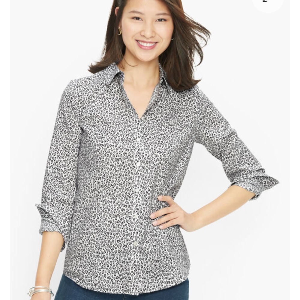 Talbots Long Sleeve Cheetah Print Button Down Shirt Size 10